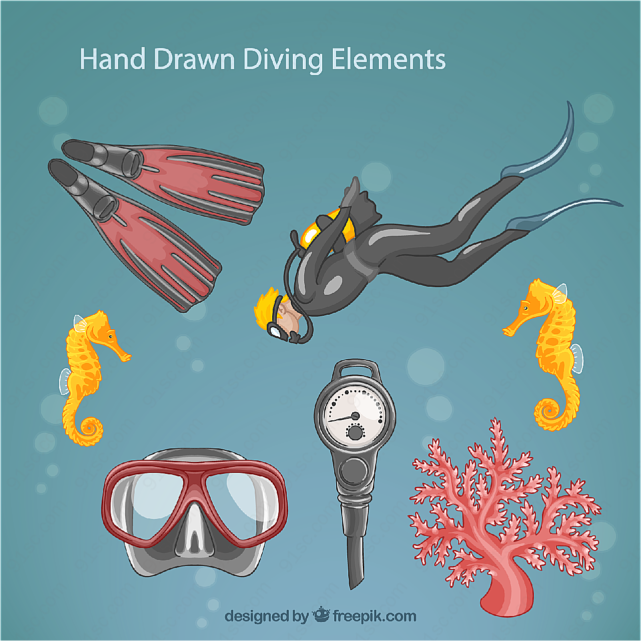 彩绘潜水元素矢量生活其它