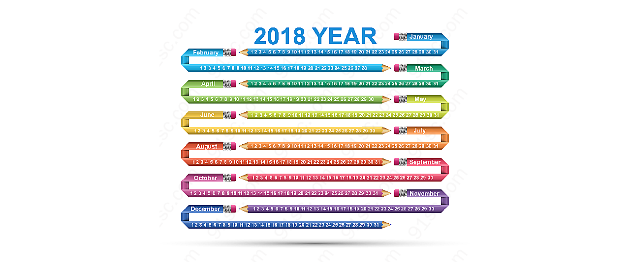 2018彩色铅笔日历年历日历矢量