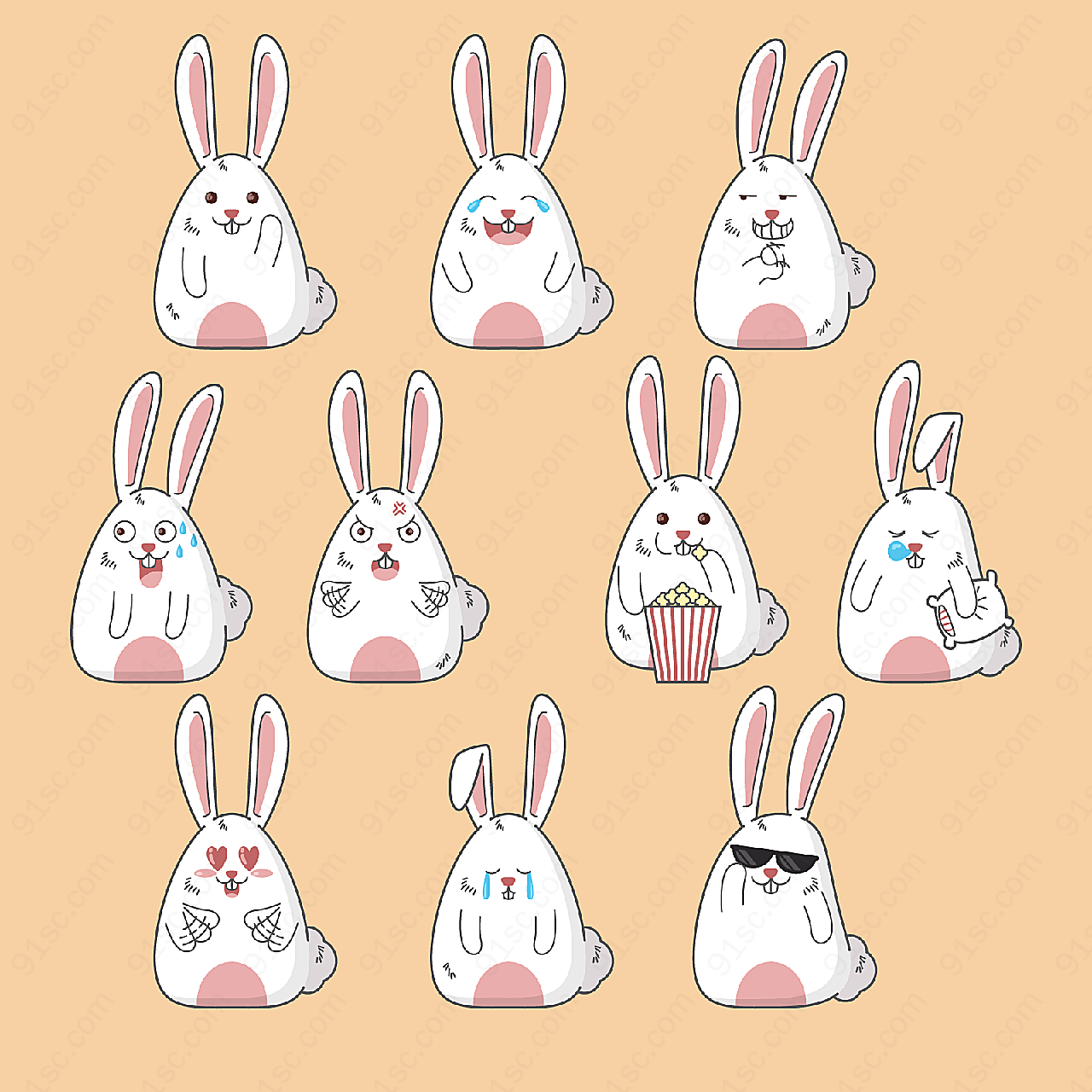 可爱表情白兔动物动物动物矢量卡通动物
