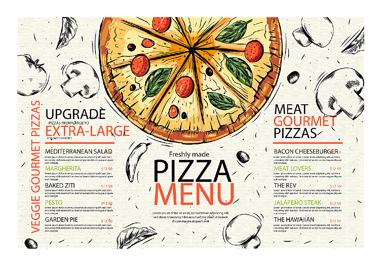 比萨餐厅菜单模板矢量概念