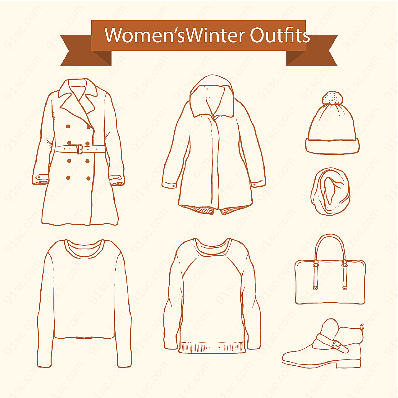 冬季女性服饰元素矢量服饰