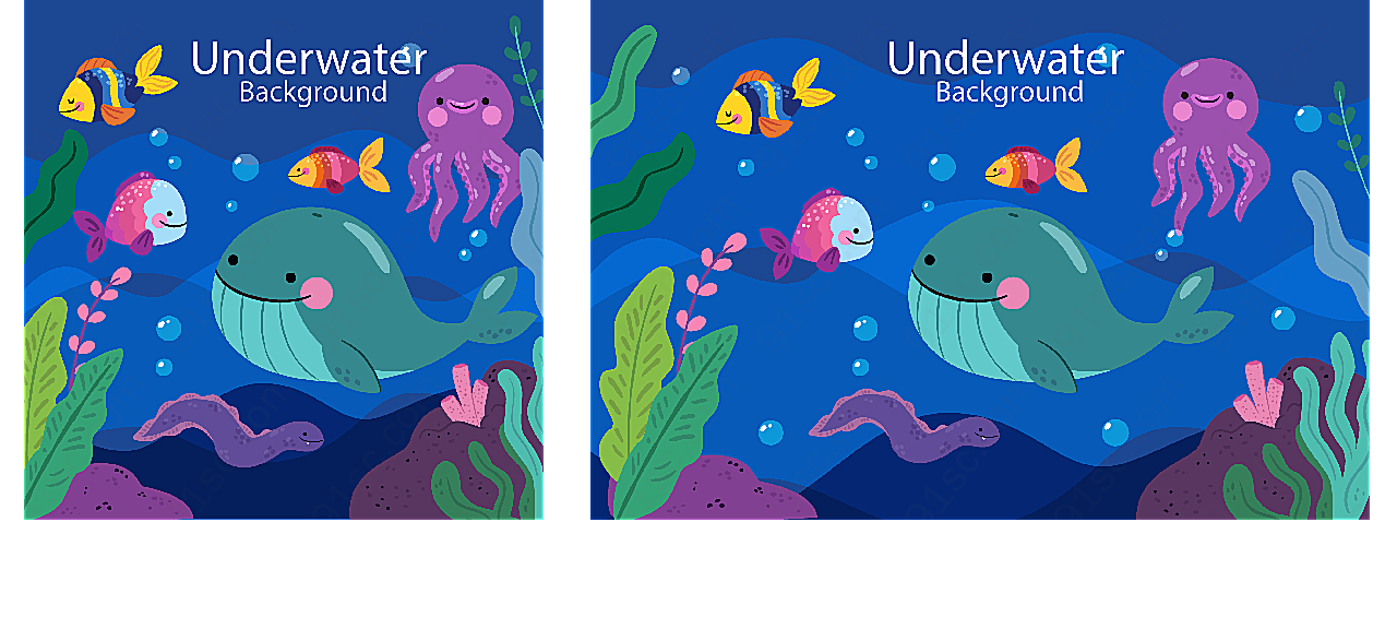 海底世界动物卡通矢量插画