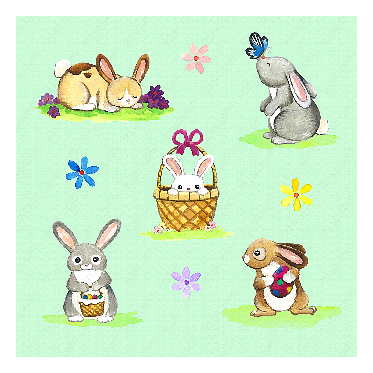 可爱彩绘兔子矢量卡通动物