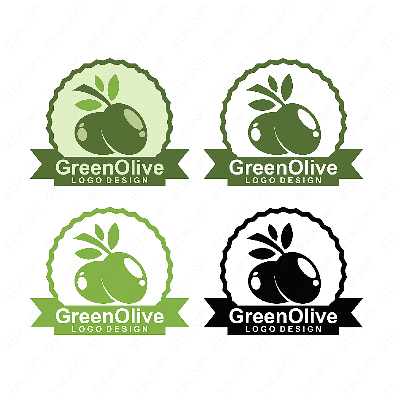 树木橄榄与头巾标志矢量logo图形