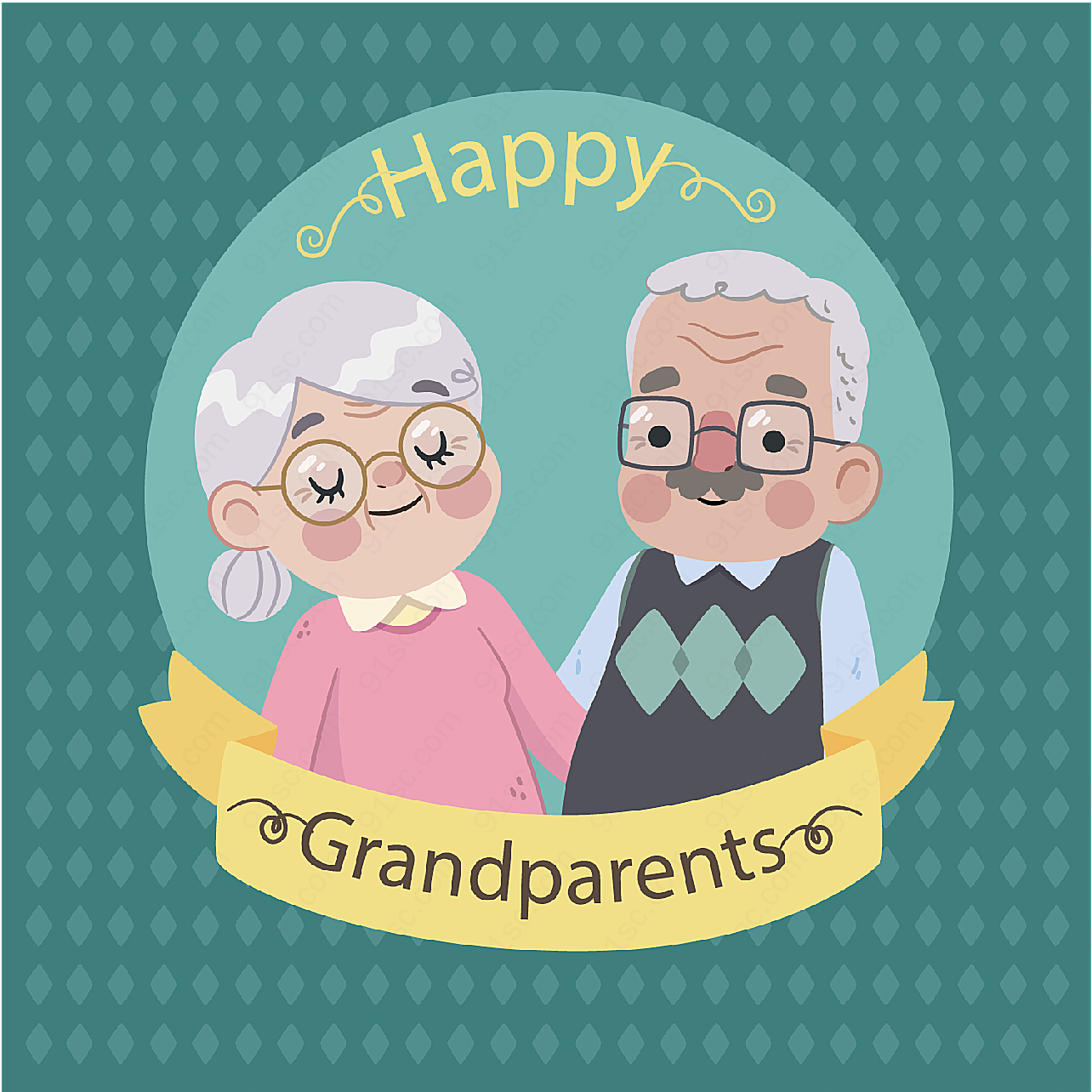 卡通祖父母节老人矢量生活人物