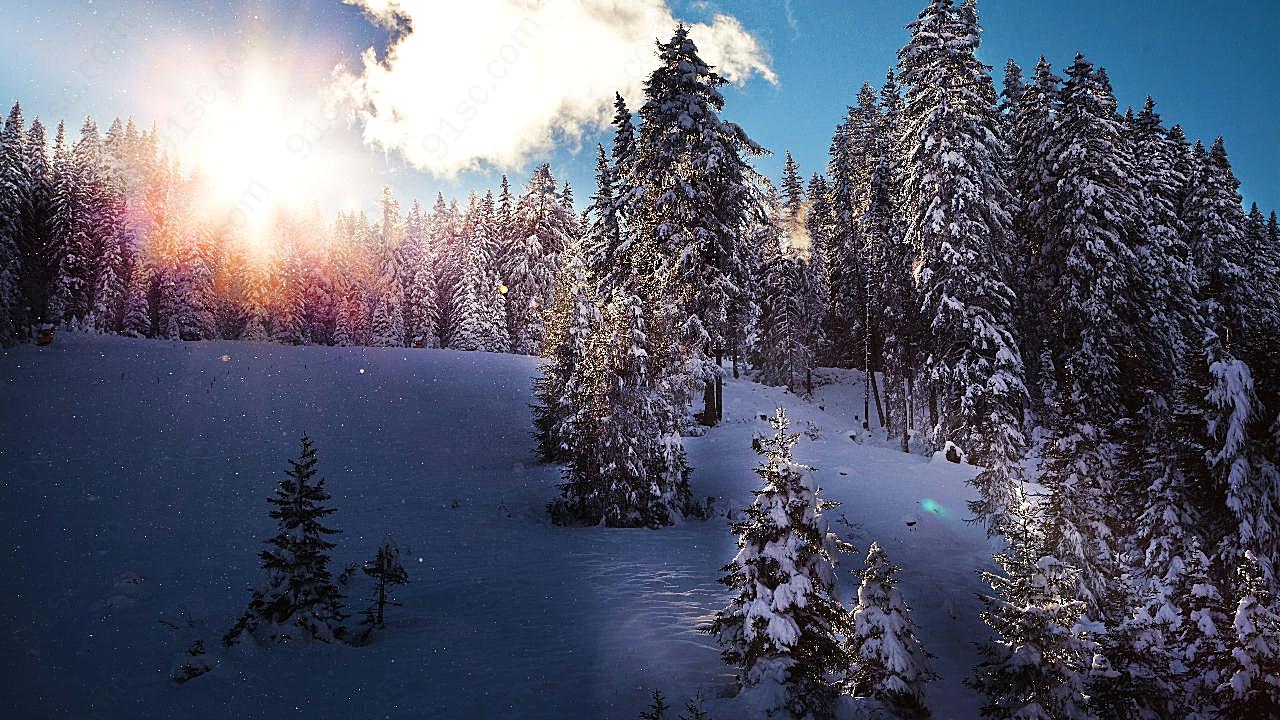 冬季清晨雪山景观图片摄影