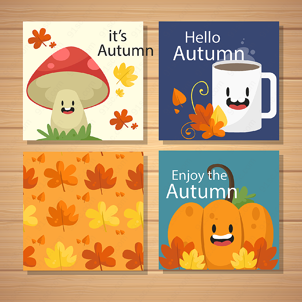 可爱秋季元素卡片矢量名片卡片