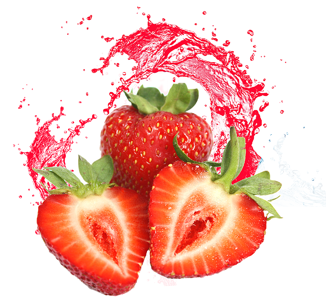 飞溅果汁的草莓摄影
