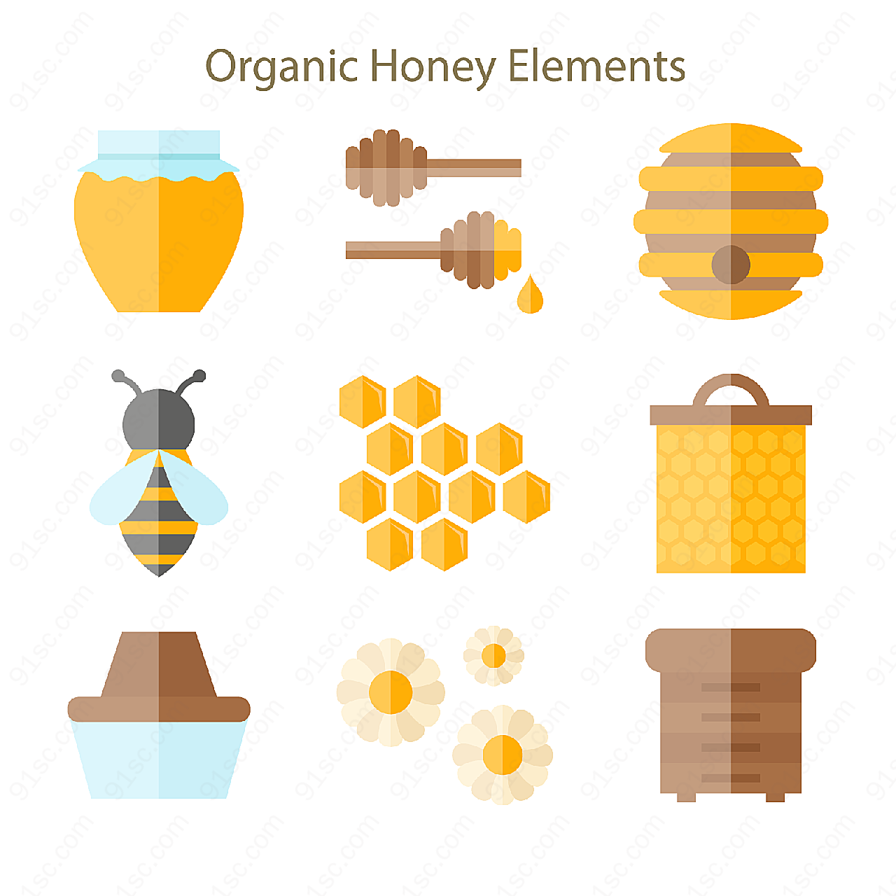 扁平化蜂蜜元素矢量食材