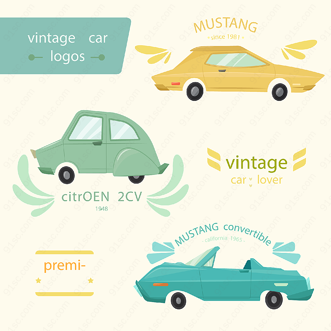 复古彩绘车辆标志矢量logo图形
