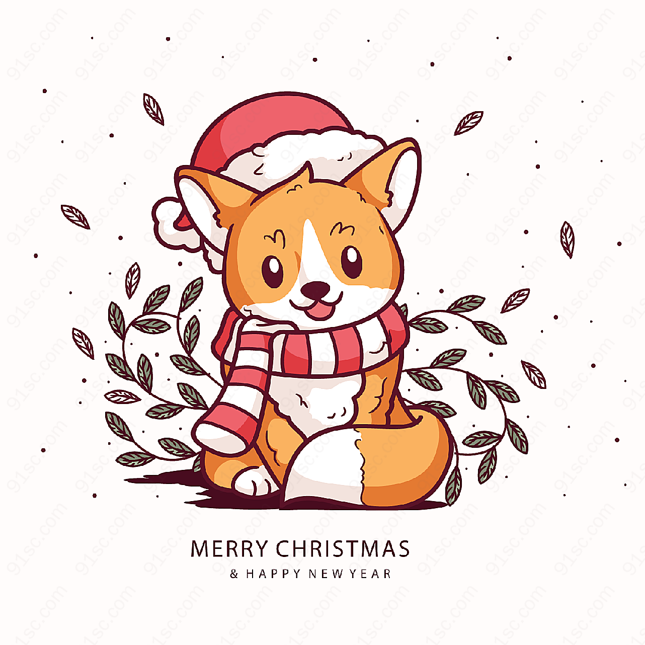 圣诞装扮狐狸矢量圣诞节