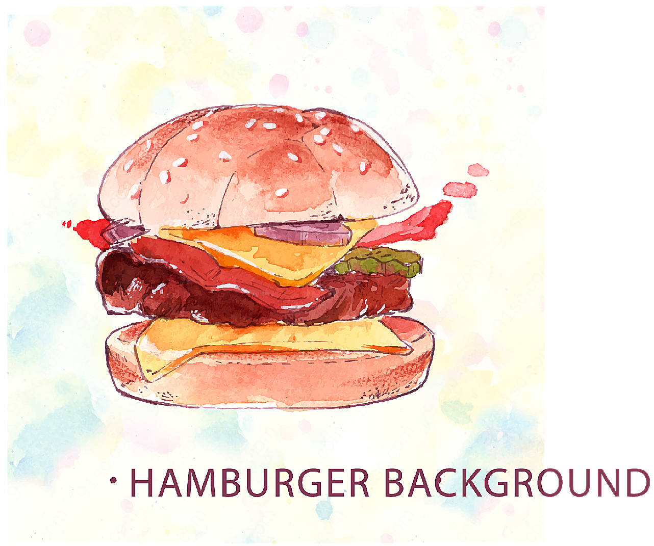 水彩绘汉堡包矢量美食