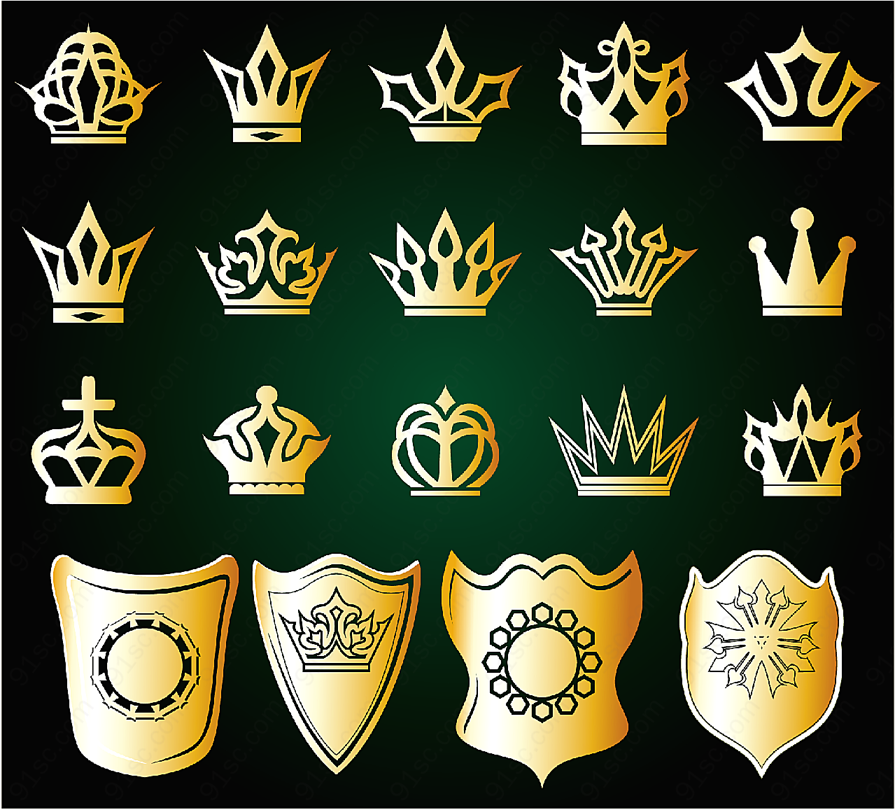 金色皇冠和盾牌矢量潮流