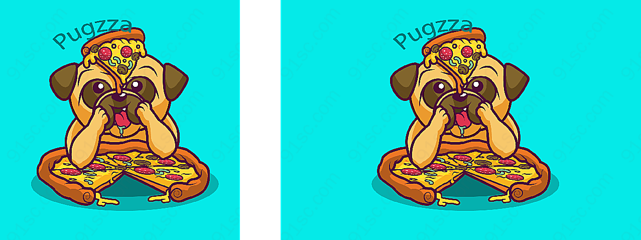 吃披萨的巴哥犬矢量卡通动物