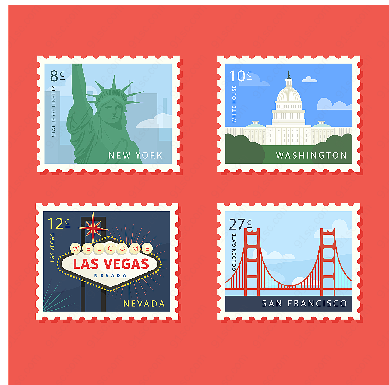 时尚旅游邮票设计矢量传统文化
