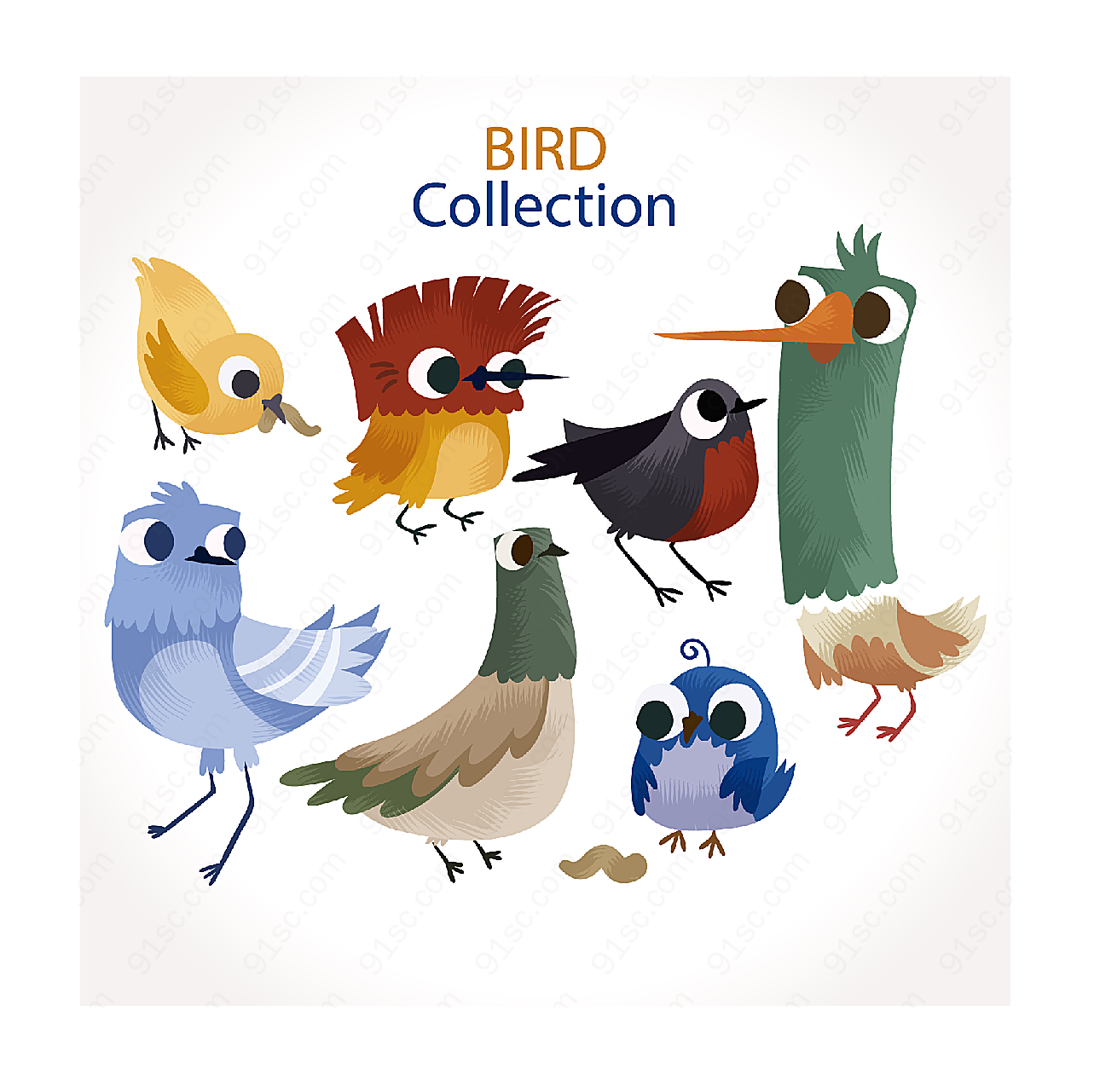 可爱鸟类设计矢量卡通动物