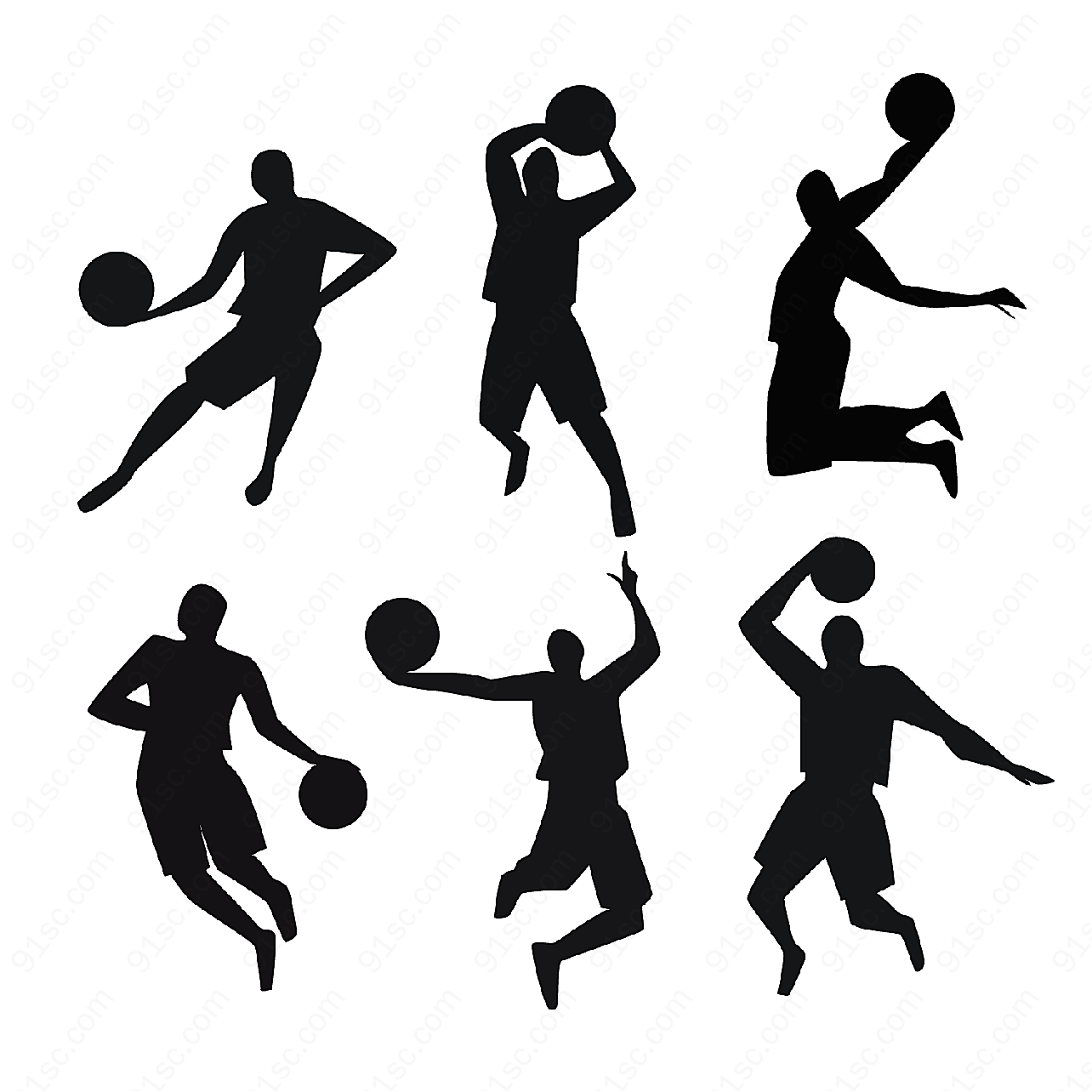 动感篮球人物剪影矢量体育运动