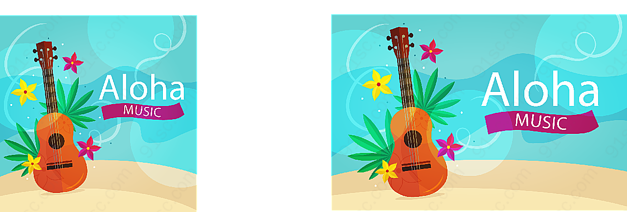 夏威夷吉他和花卉矢量音乐舞蹈