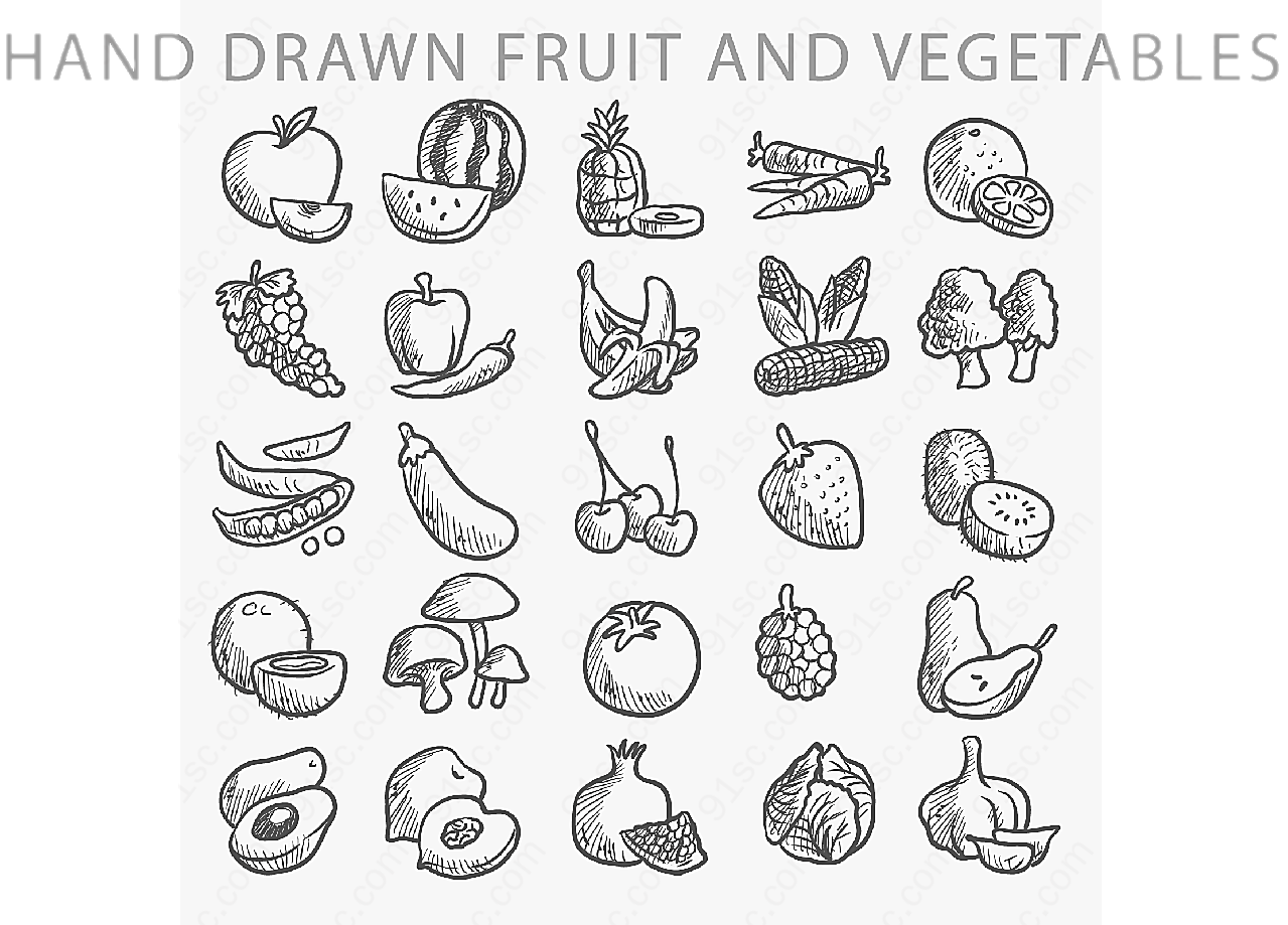 手绘水果和蔬菜矢量水果