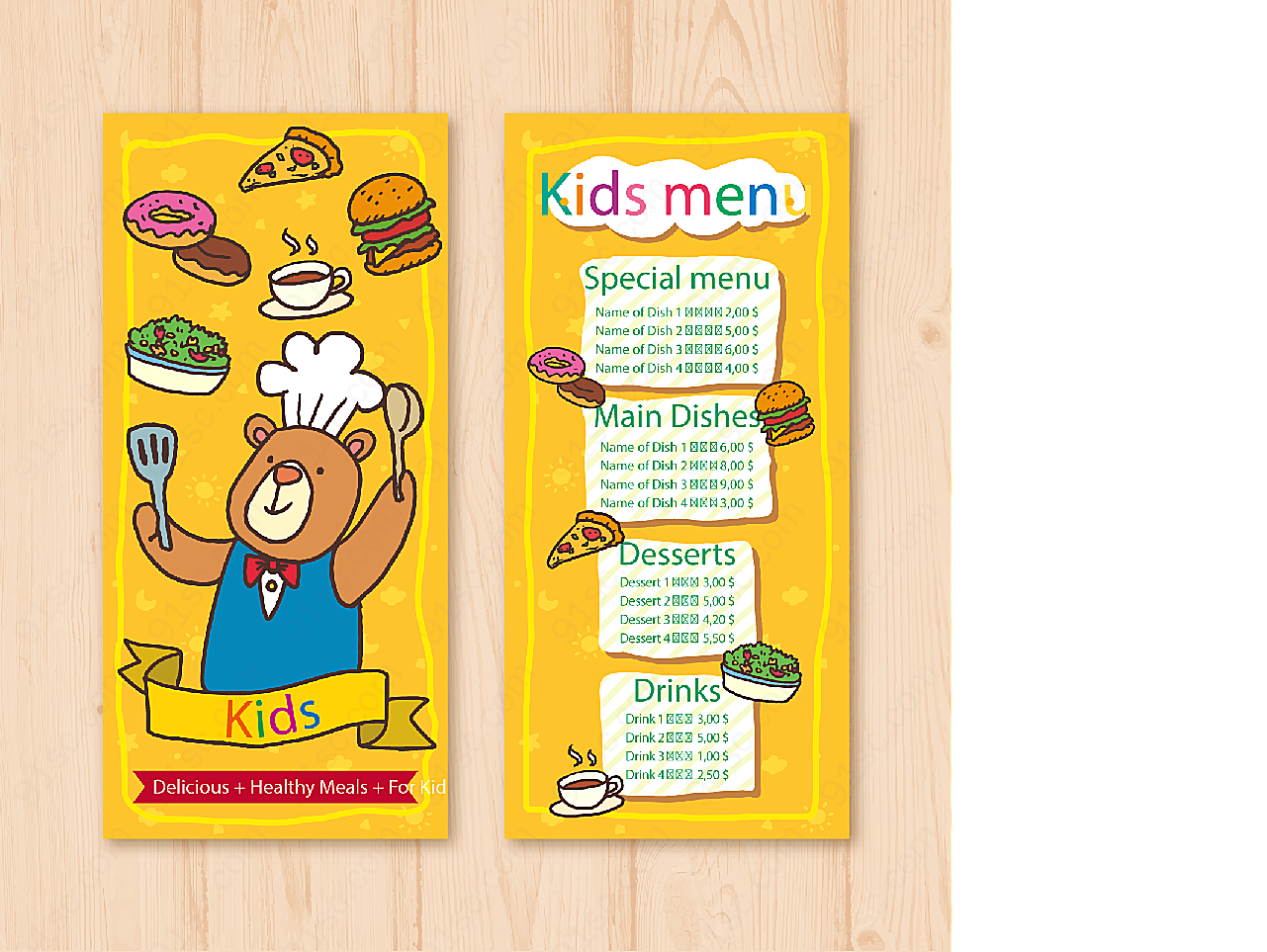 可爱熊厨师儿童菜单平面广告