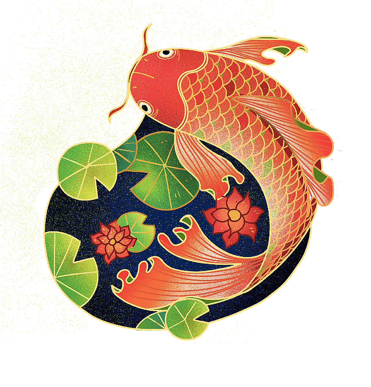 中国风国潮鲤鱼创意元素