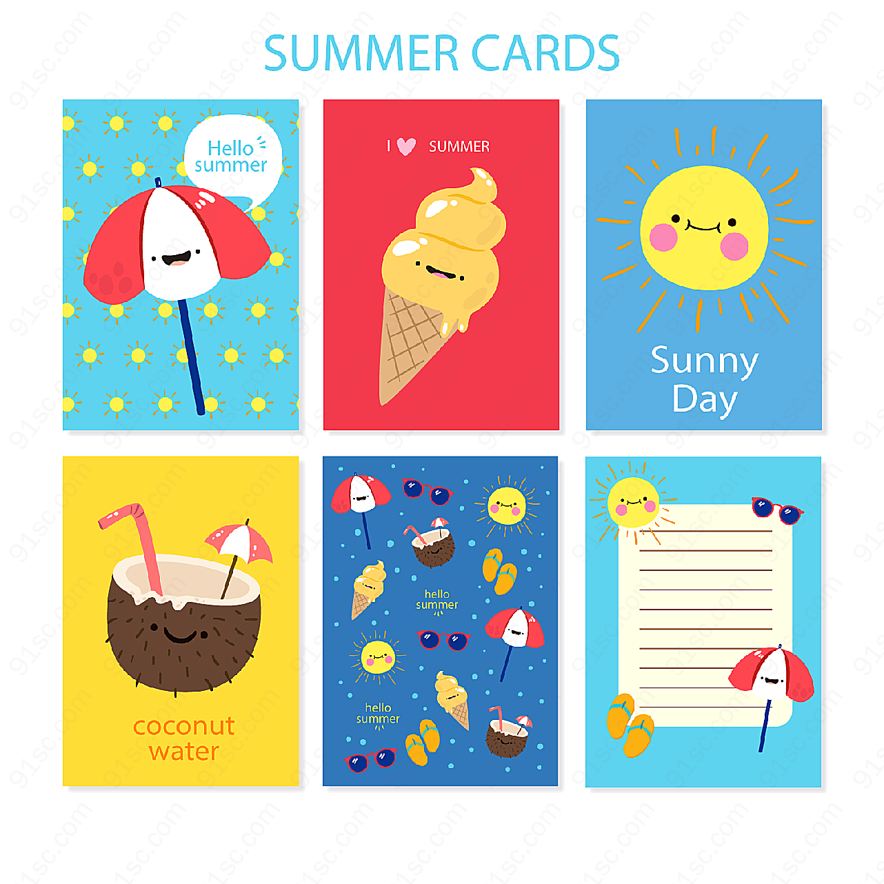可爱夏季卡片矢量矢量名片卡片