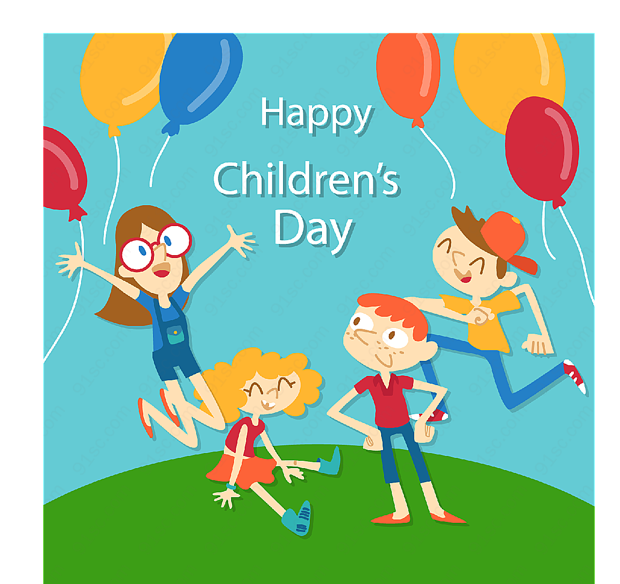 儿童节孩子和气球矢量生日
