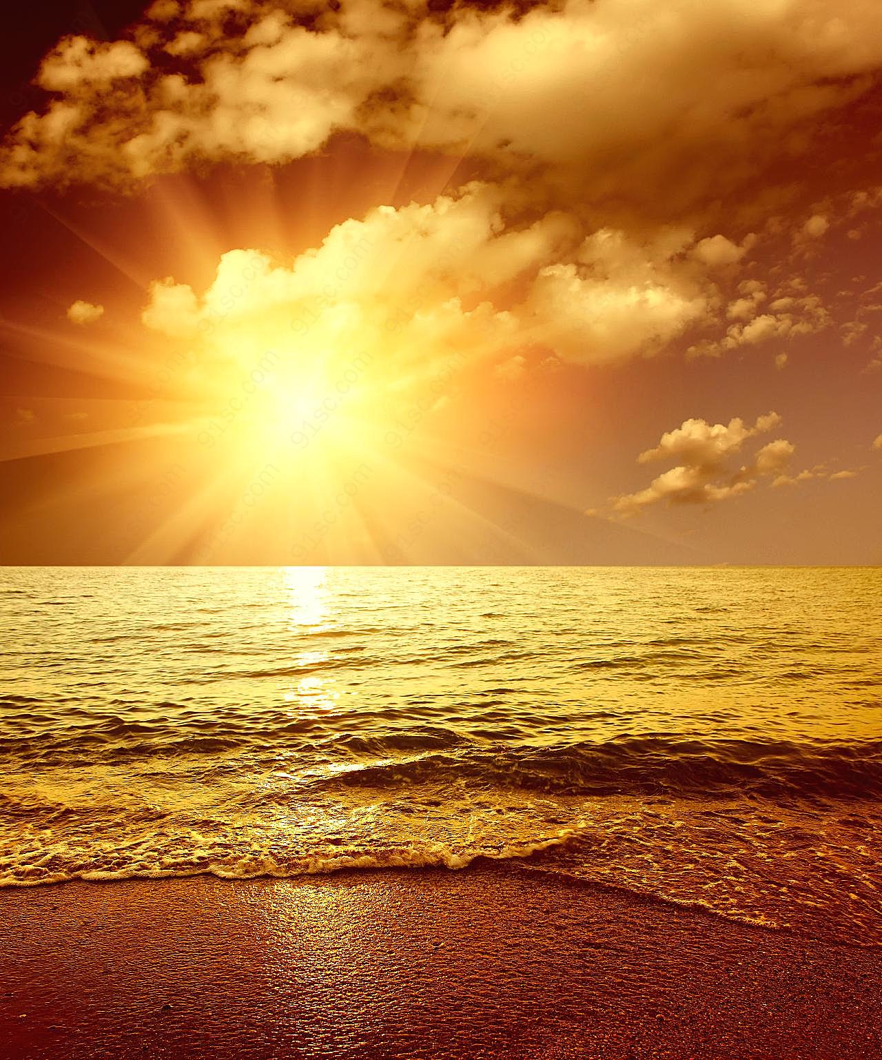 海边沙滩日落自然
