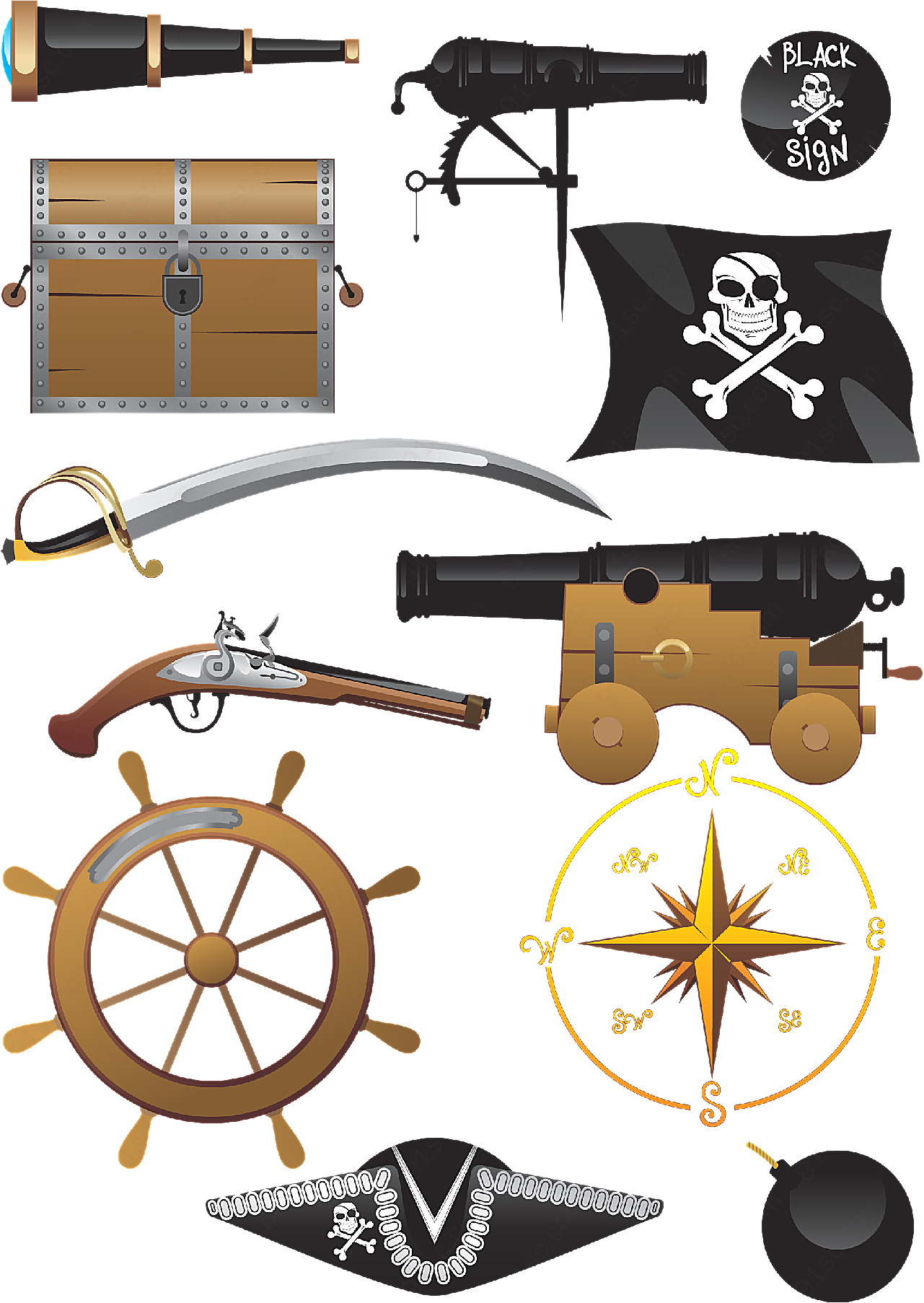 海盗装备及用品矢量图库