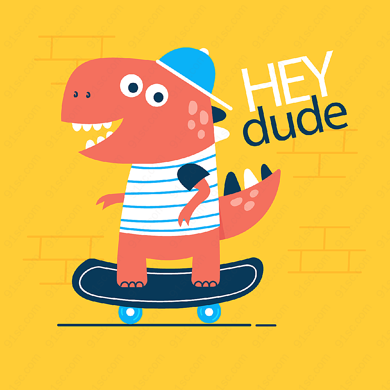 玩滑板的恐龙矢量卡通动物