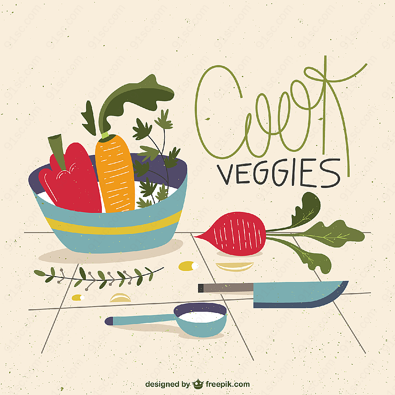 蔬菜与厨具矢量矢量餐具厨具