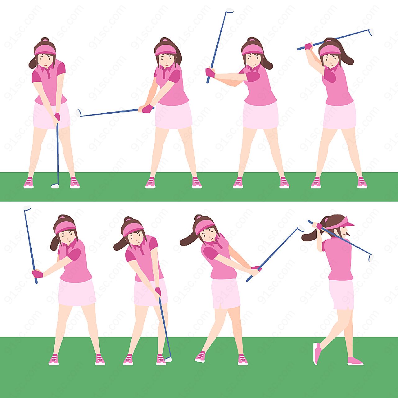 高尔夫女子动作矢量体育运动