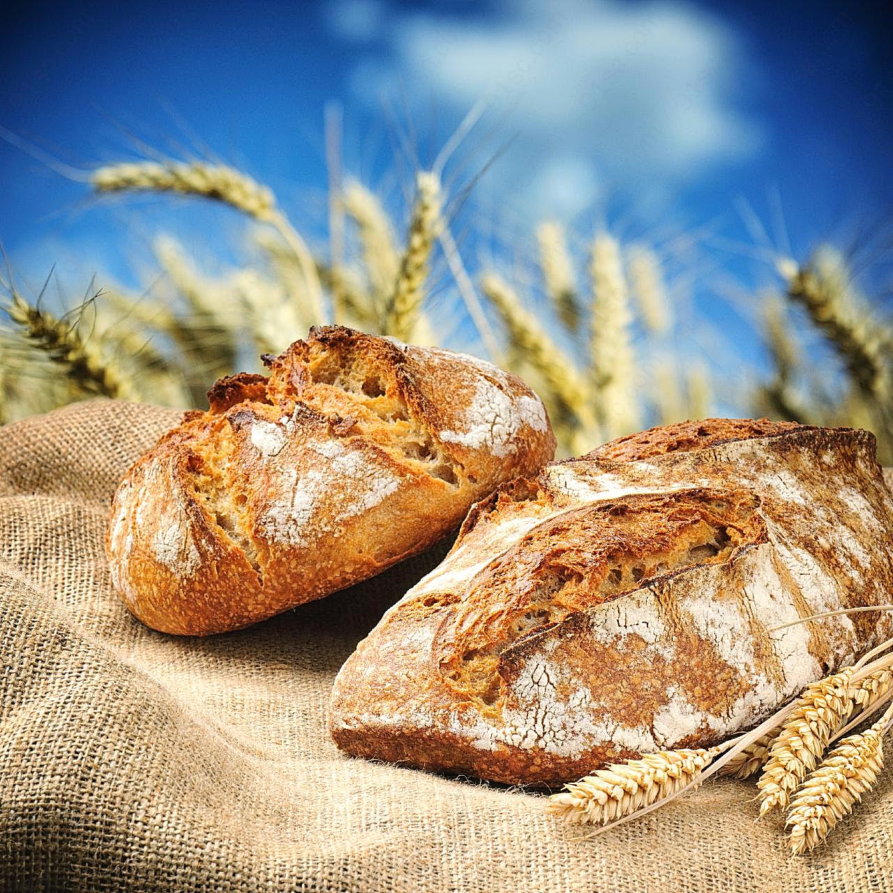 小麦粗麻布与烤面包图片五谷杂粮