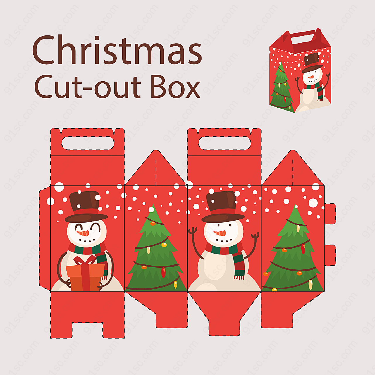 圣诞节雪人包装盒矢量圣诞节
