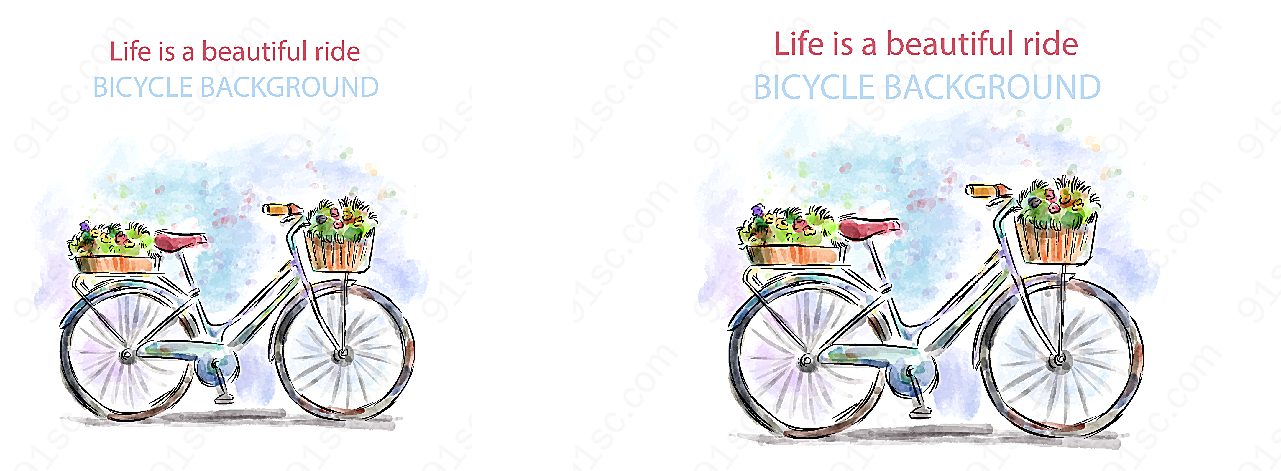 装满鲜花的单车矢量插画