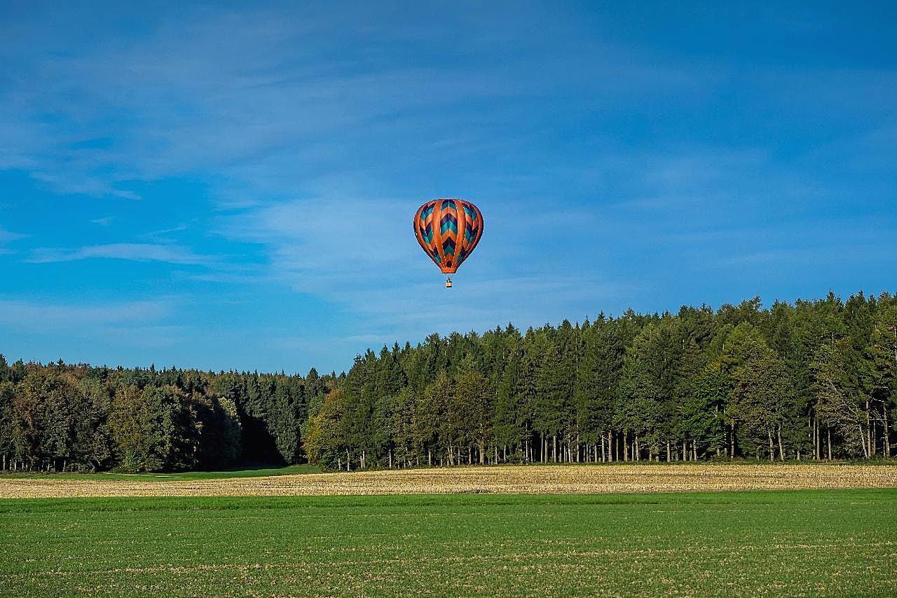 草地树林热气球图片摄影景观
