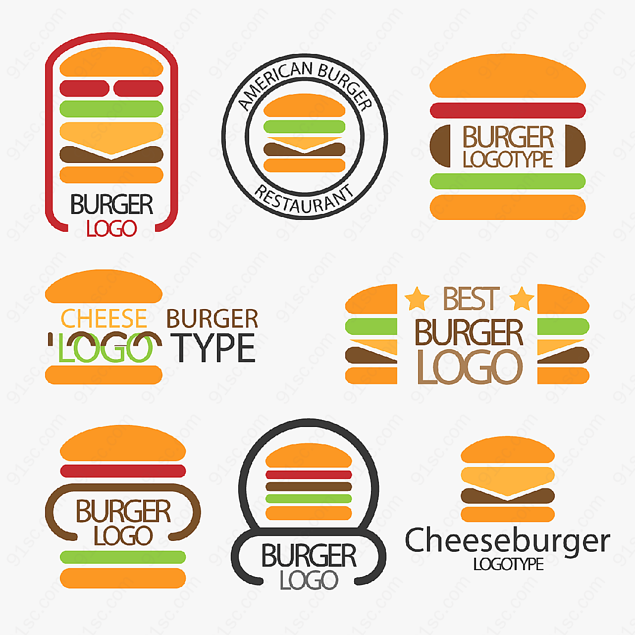 彩色汉堡包标志矢量logo图形