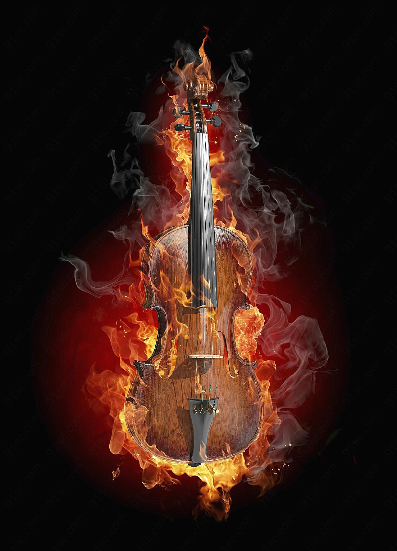 高清吉他火焰图片下载创意设计图片