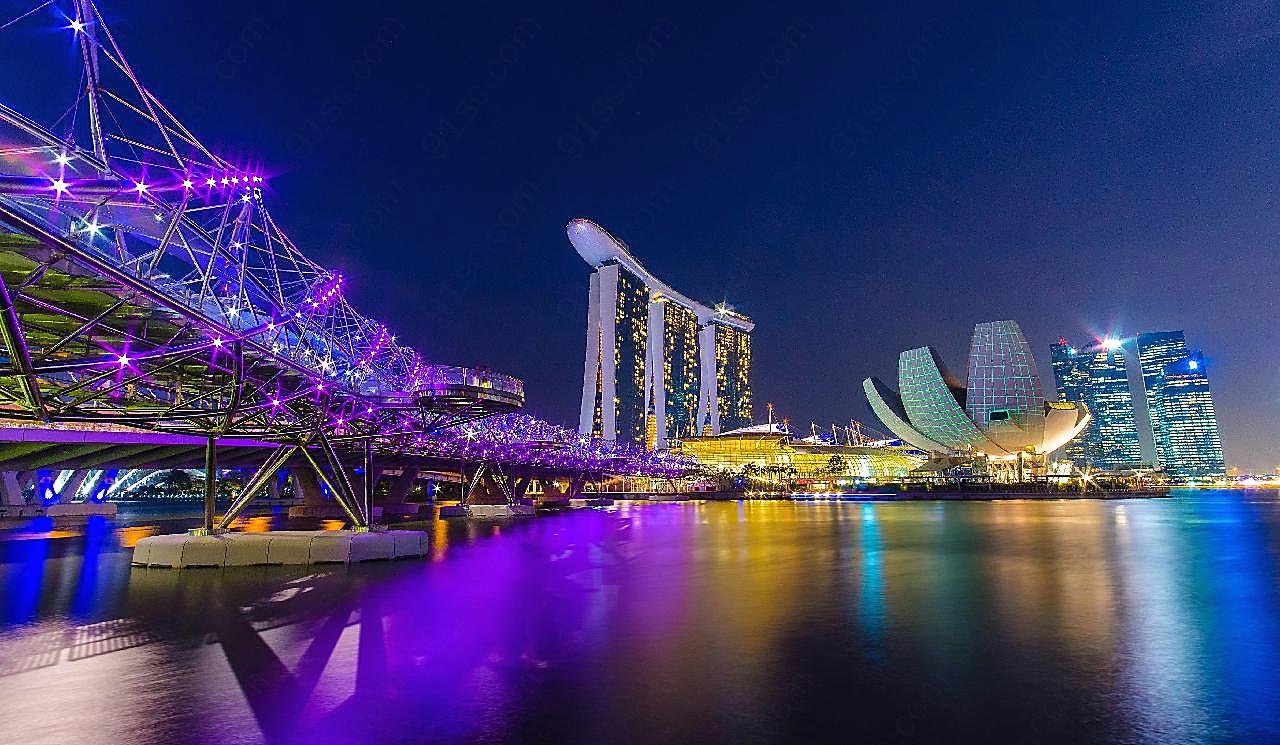 新加坡璀璨灯光夜景图片高清