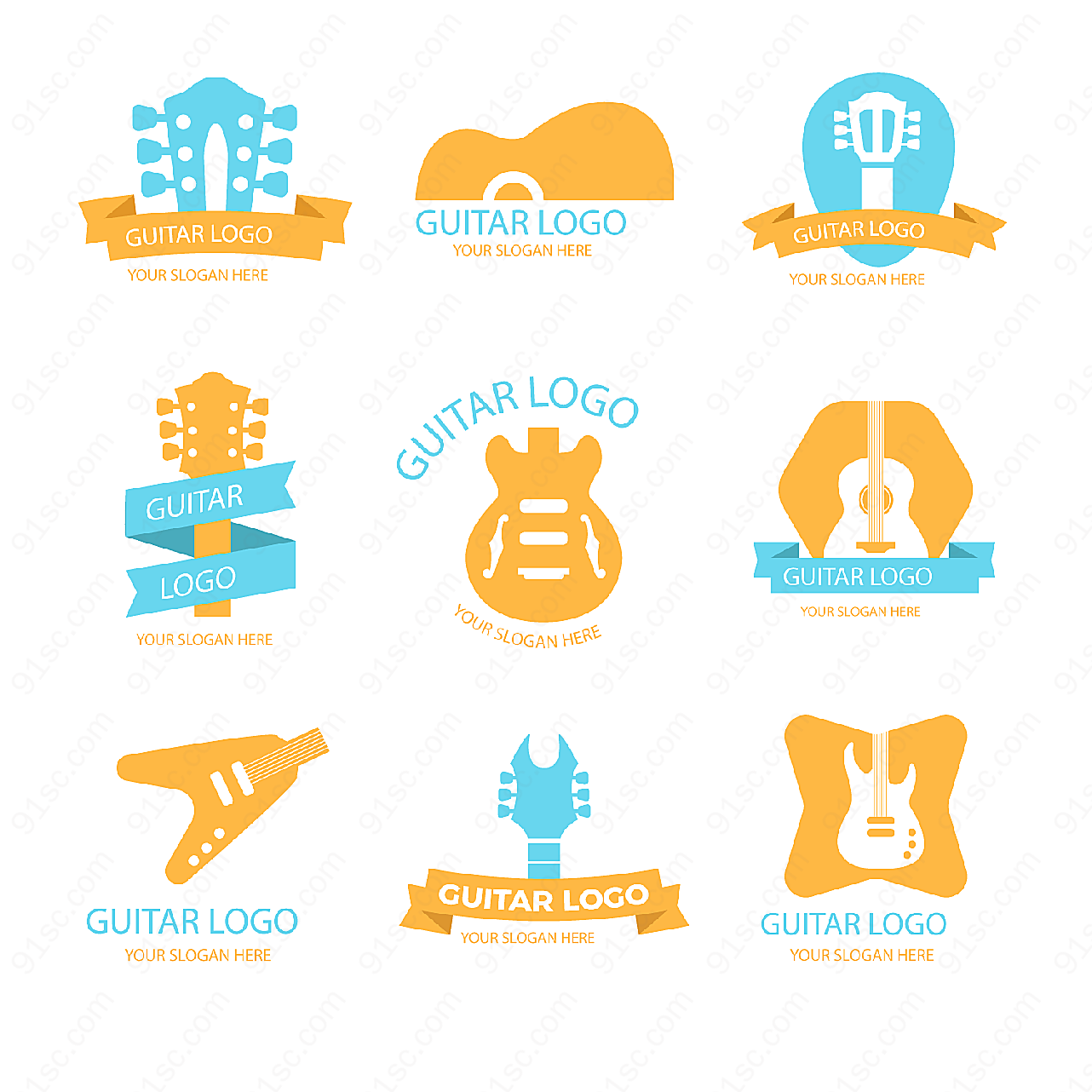 彩色吉他标志矢量logo图形