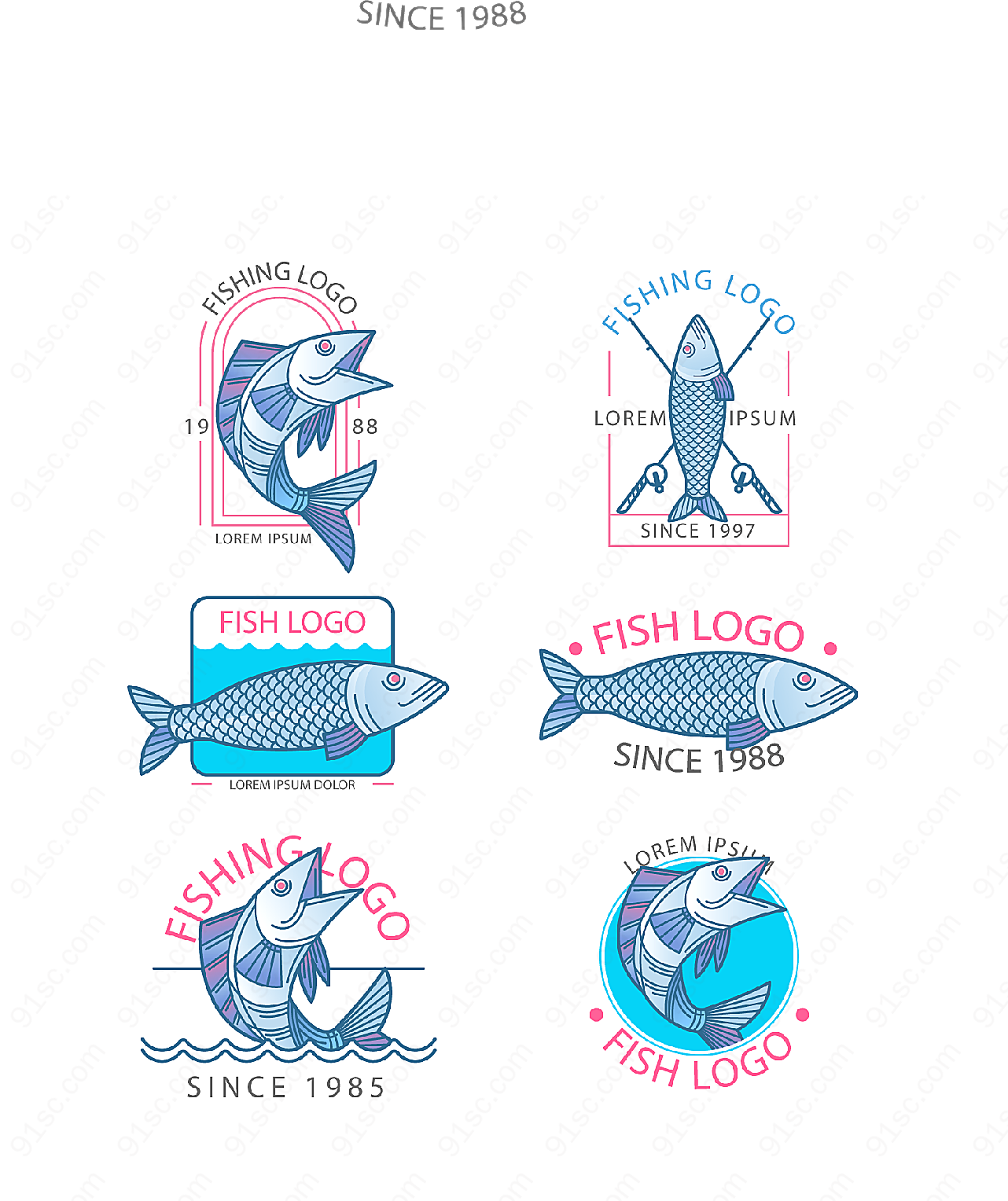 手绘鱼类标志矢量logo图形