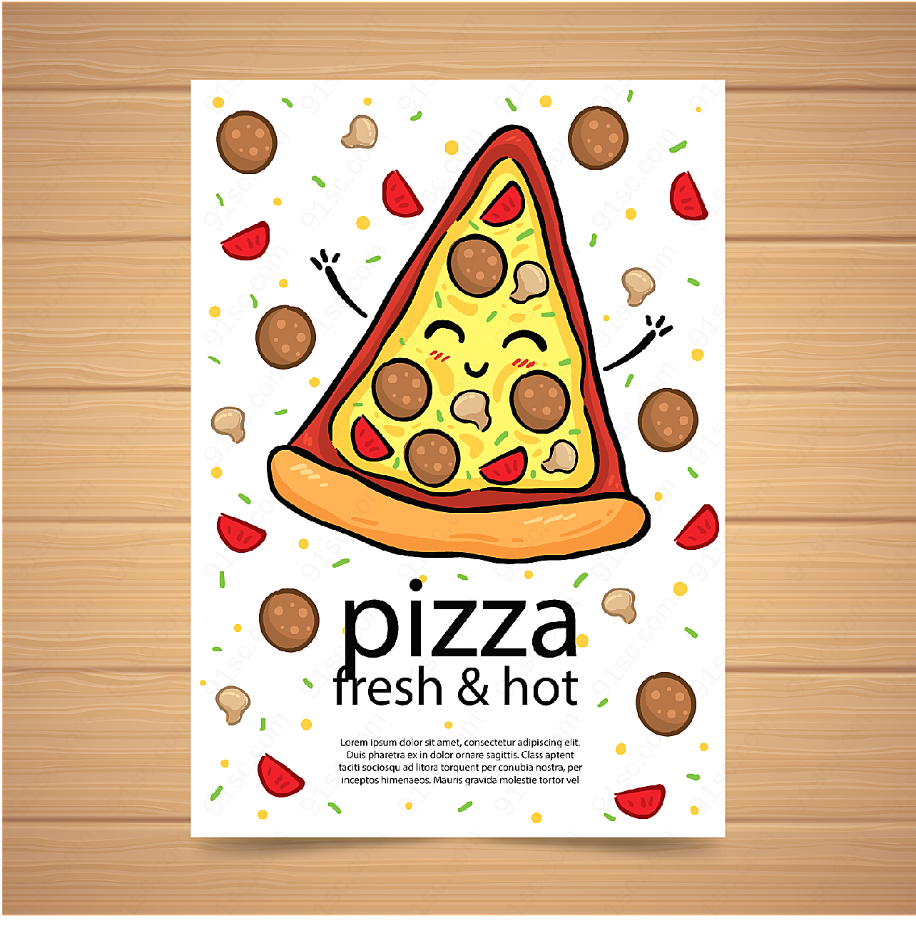 爱笑脸三角披萨宣传单平面广告