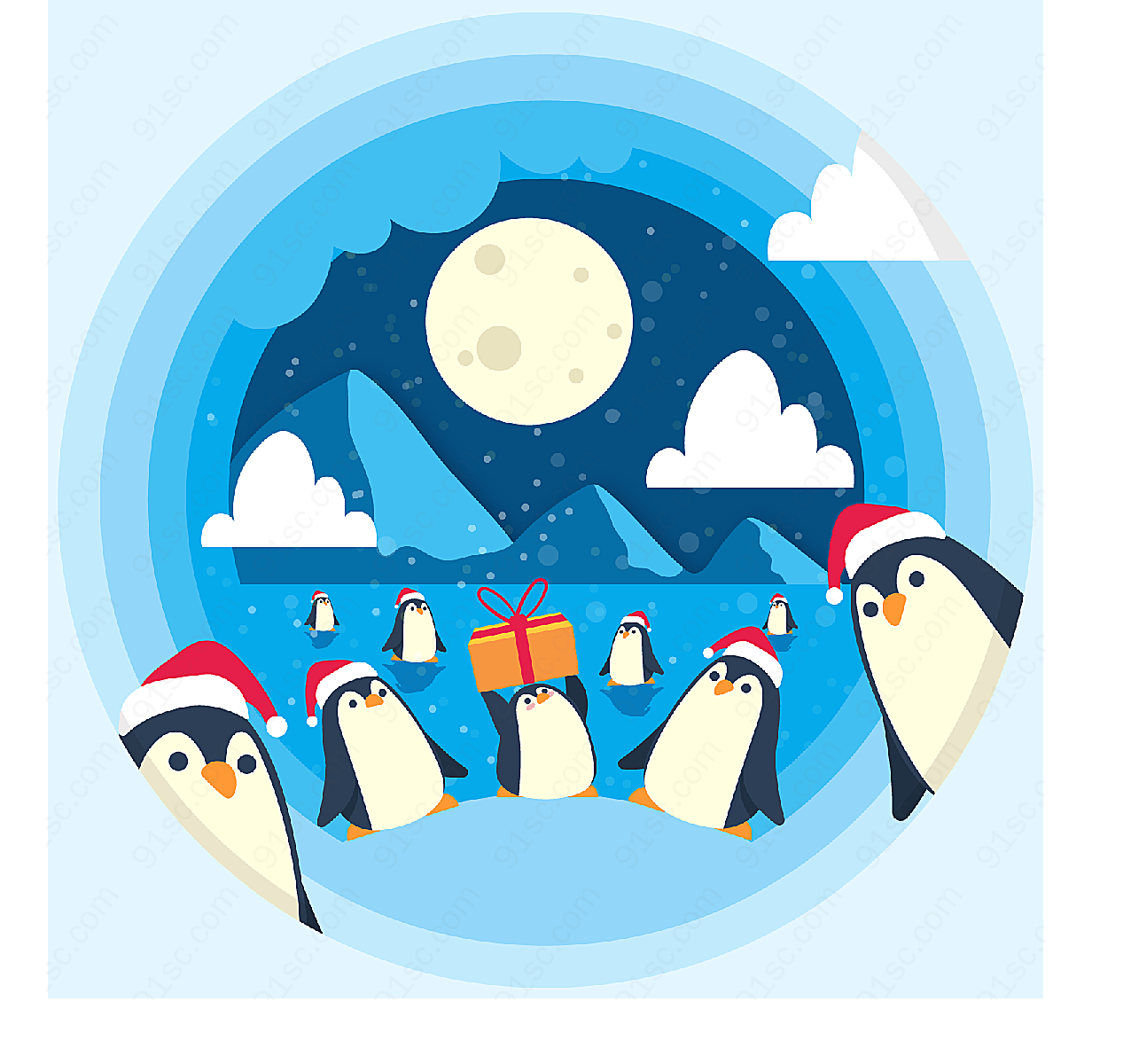 冰川圣诞企鹅群矢量圣诞节