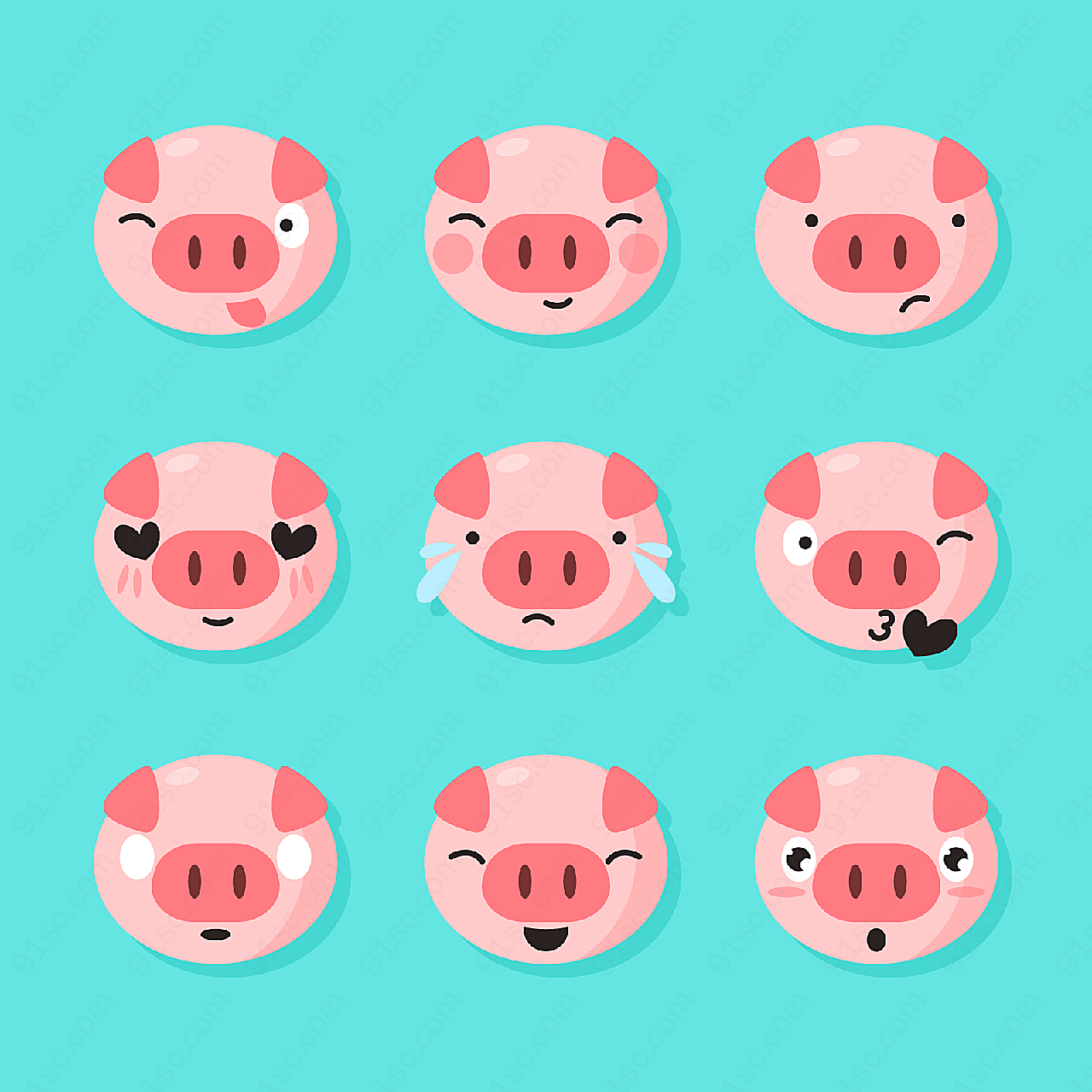 可爱小猪表情头像矢量卡通动物