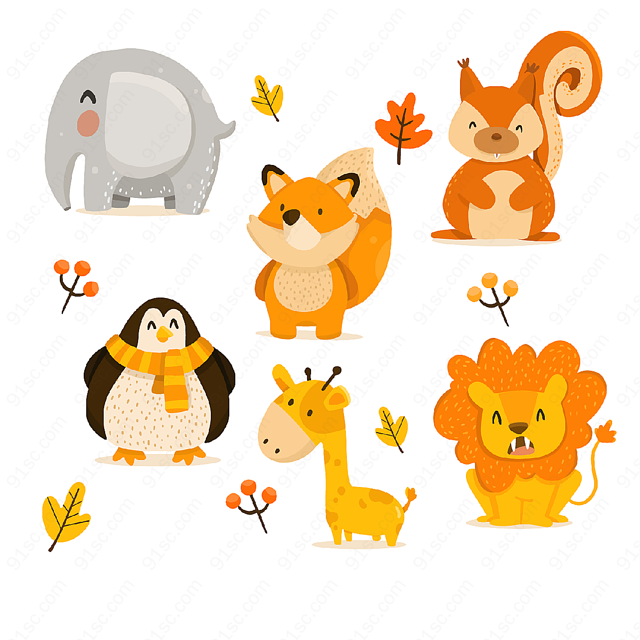 可爱秋季动物动物矢量卡通动物