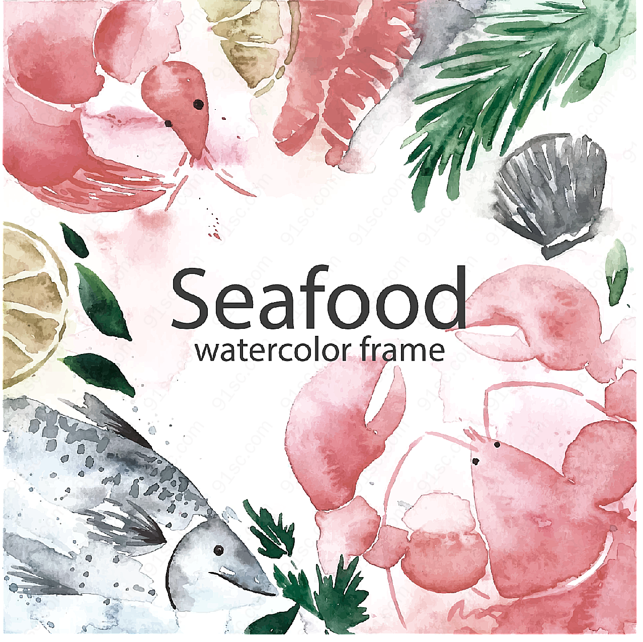 水彩绘海鲜框架矢量其它食品