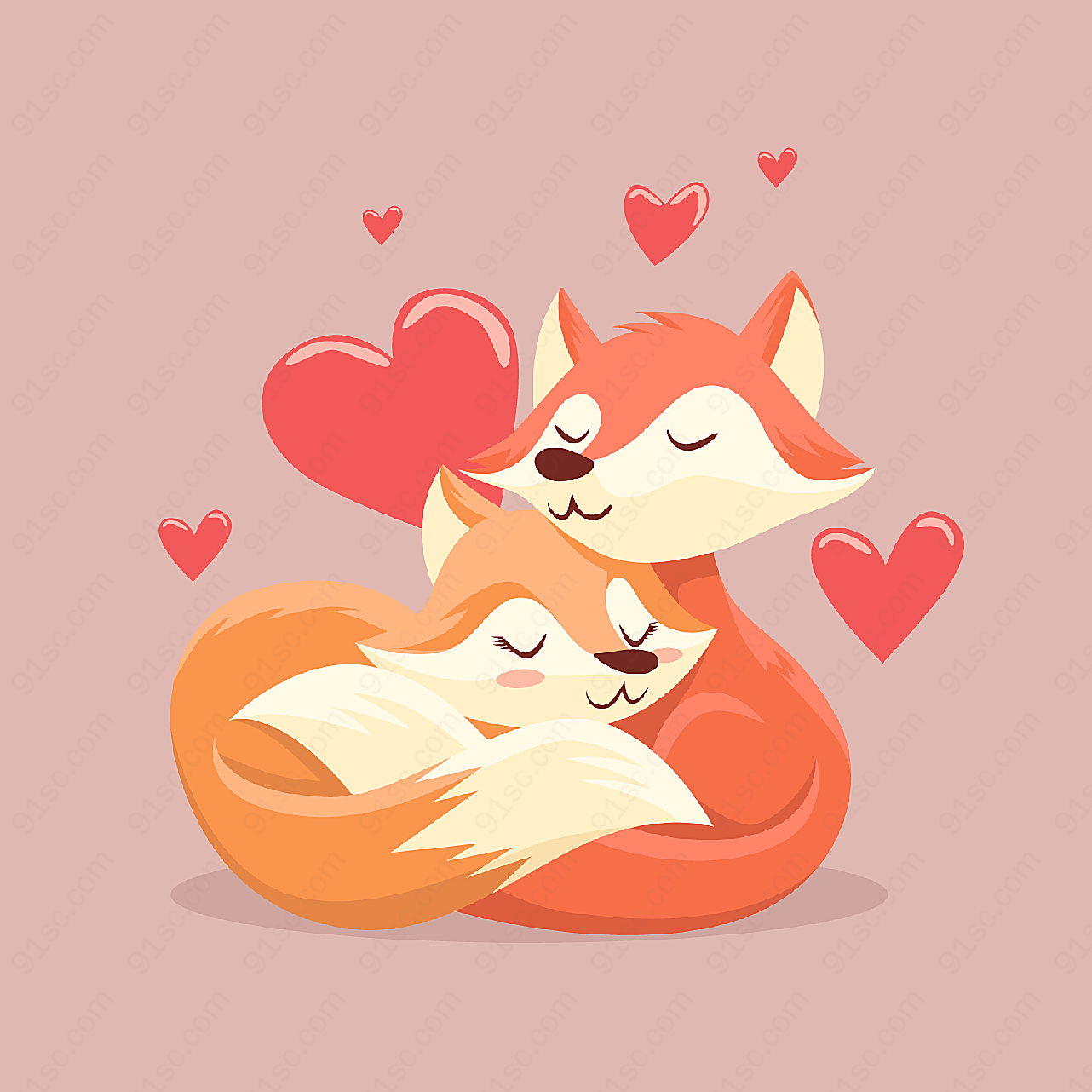 情侣狐狸设计动物矢量卡通动物