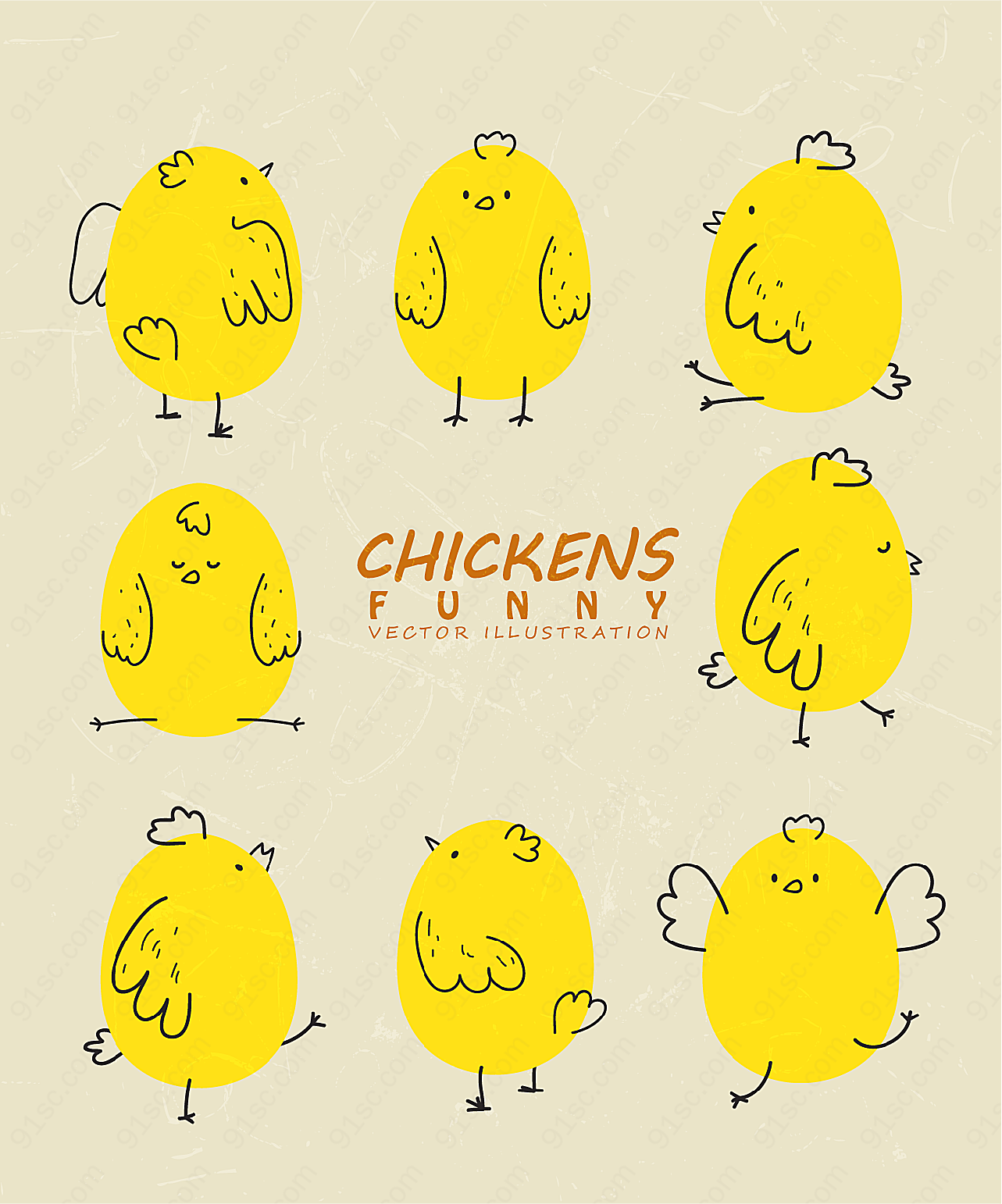 可爱手绘小鸡矢量卡通动物
