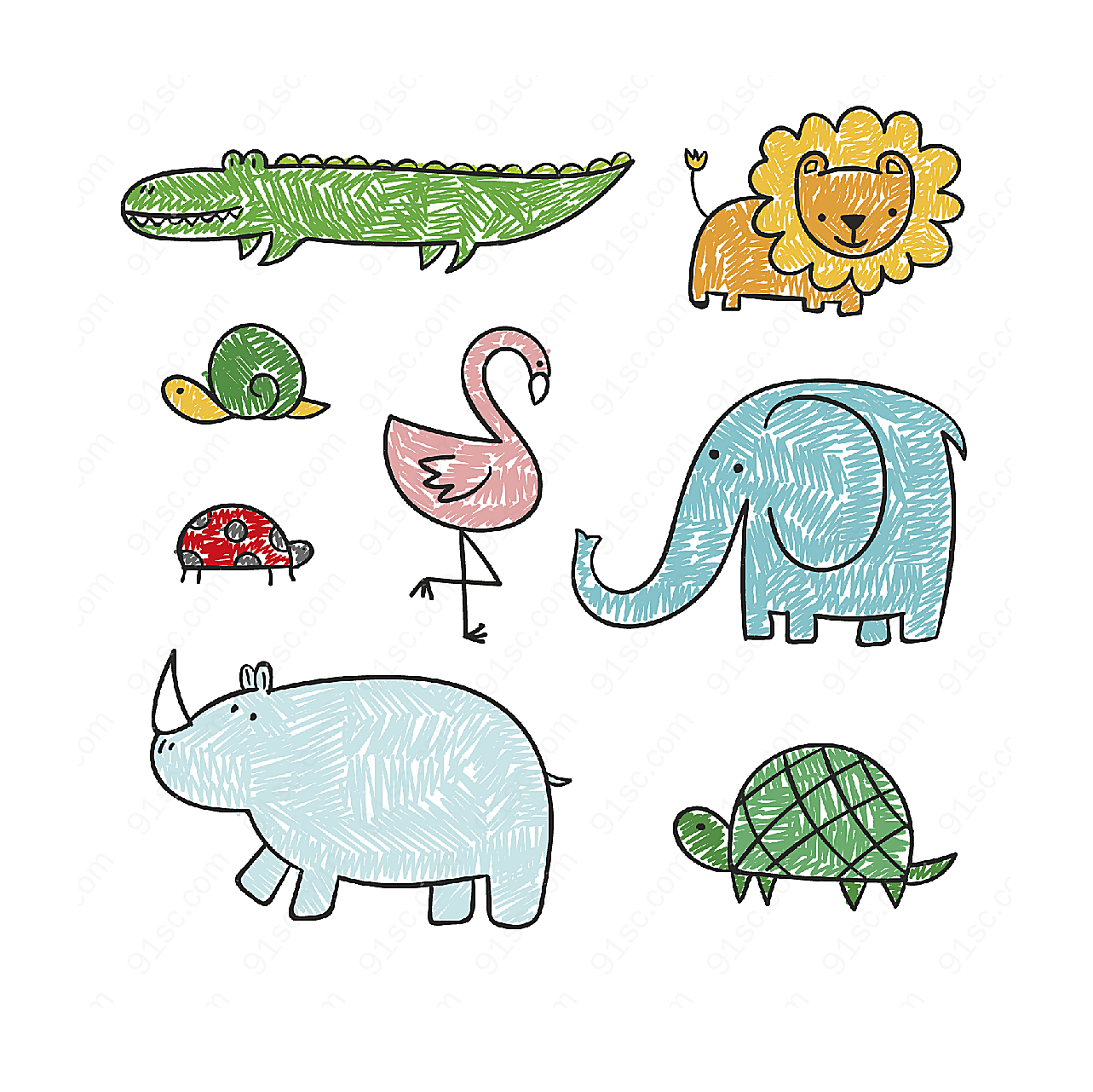 彩绘涂色动物动物矢量卡通动物
