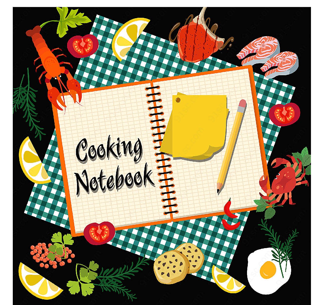 蔬菜和烹饪笔记矢量学习用品